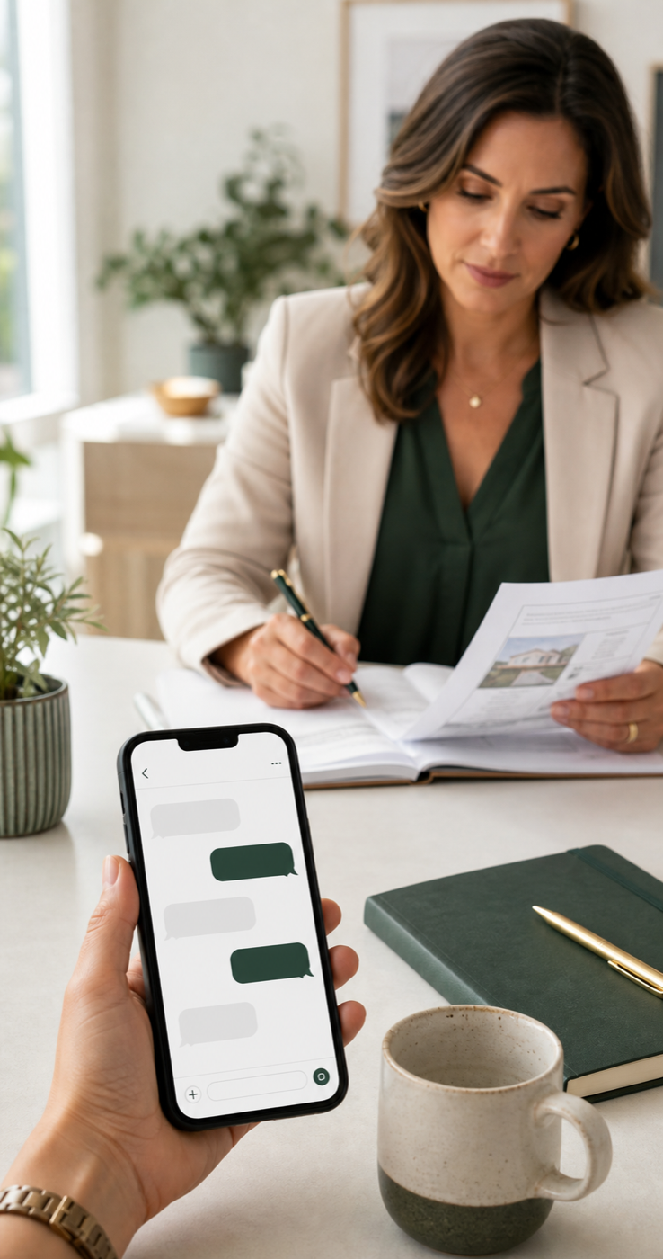 A lead conversation continuing while a realtor reviews property notes